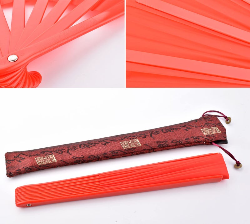 HONSHEN Dance Folding Hand Fan-Red Large Chinese Kung Fu Tai Chi Polycarbonate Hand Held Folding Fans for Men/Women With a Fabric Case for Protection 13inch (Hand Fan red) - Image 3